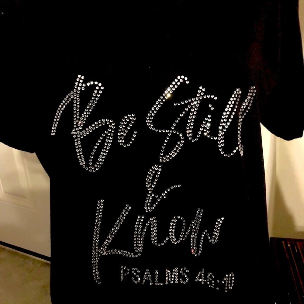 - Be still and know Rhinestone T-shirt